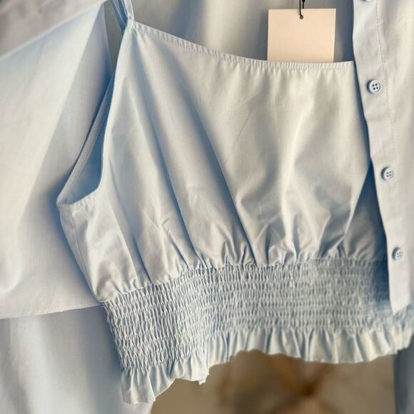 ZARA SET CROPPED SHIRT AND TOP BLUE M L NWT - Picture 3 of 5